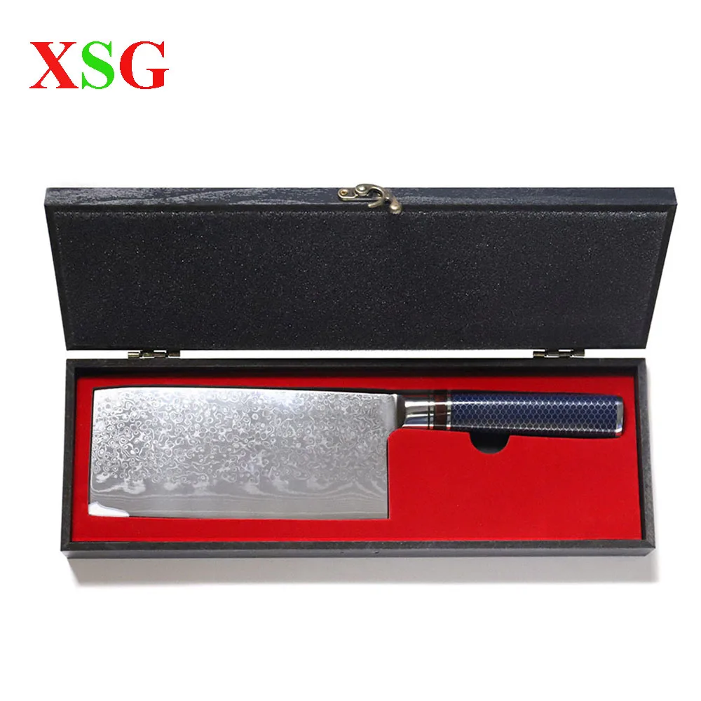 XSG Damascus Chinese Chef Knife 67 Layer 9Cr18MoV Stainless Steel Kitchen Slicing Meat Cleaver With Resin Handle Nakiri Knife