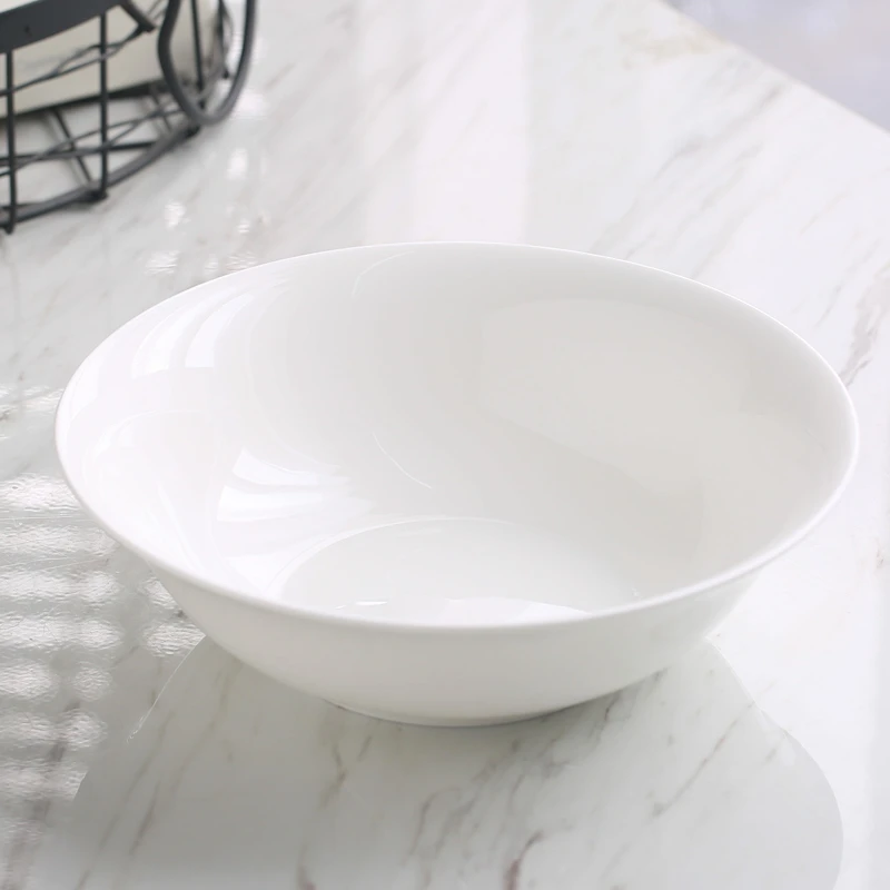 

9 Inch, Quality Plain White Bone China Large Soup Bowls, Chinese Style Dinnerware for Servies, Pottery Food Storage Containers