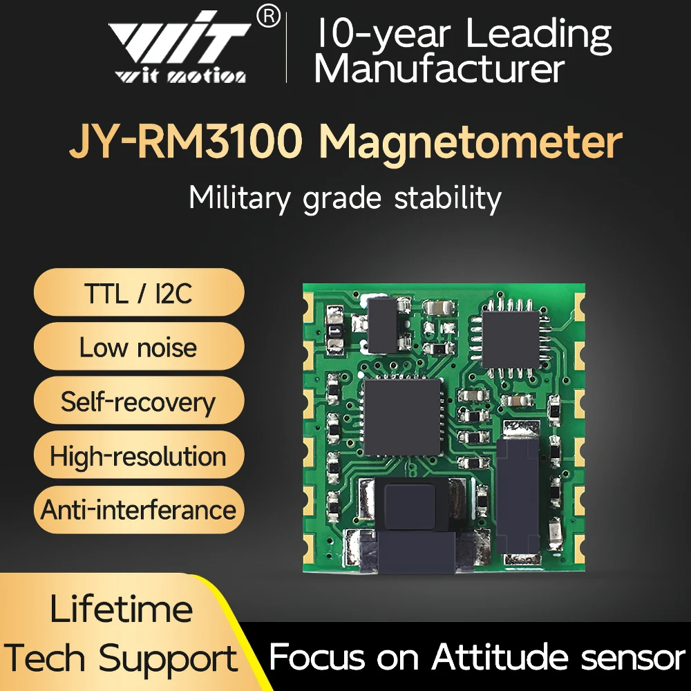 

WitMotion JY-RM3100 Serial 3-axis Electronic Compass, Military-Grade Geomagnetic Sensor Module, PNI Magnetometer Heading Angle