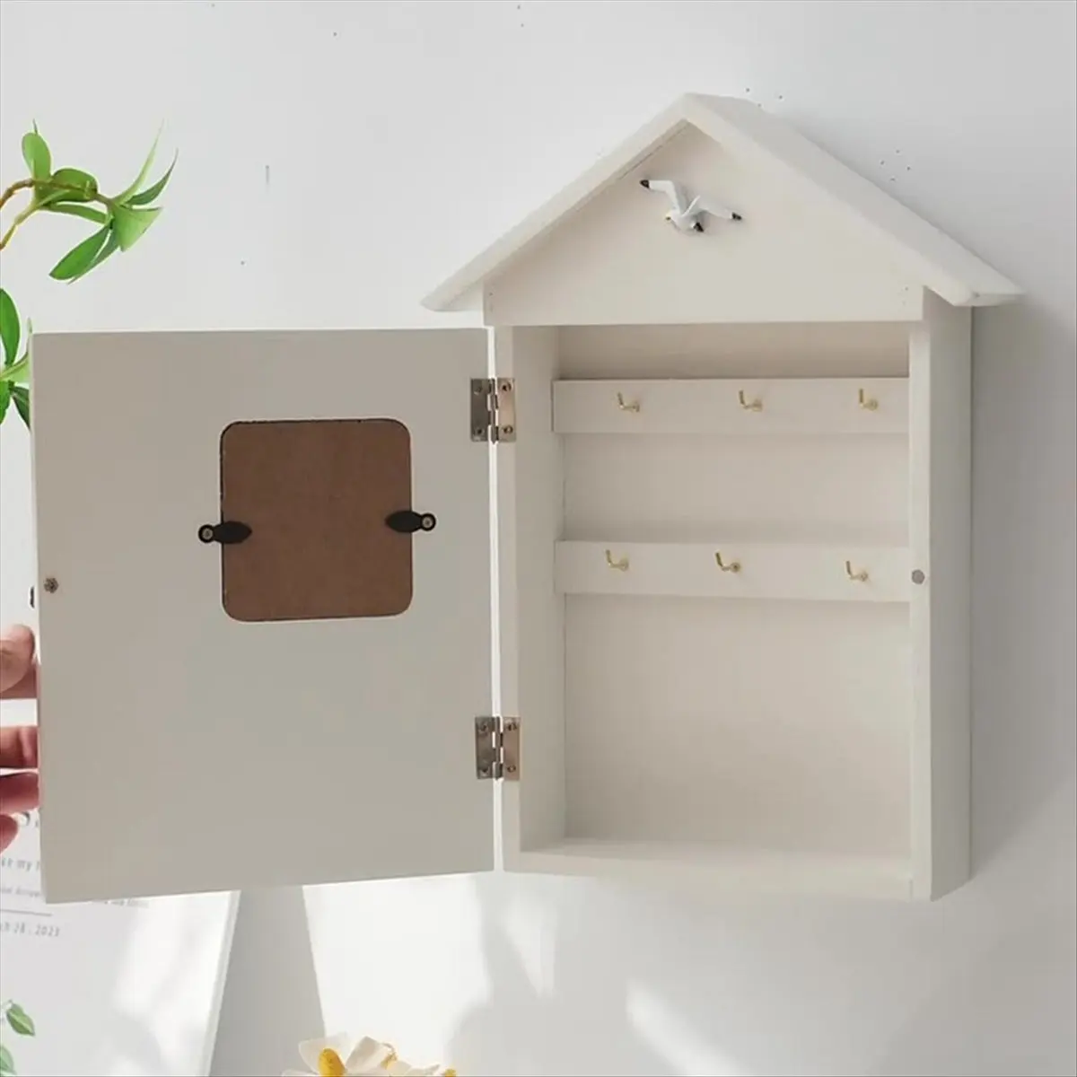 【ABFS】Wall Mounted Cabinet Key Rack, Wooden House Key Storage Box, Mediterranean Style Model Statue Home Wall Decor Lighthouse