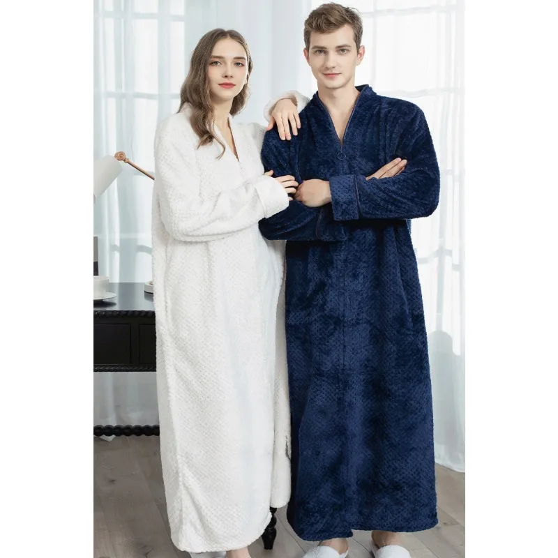 

Зимний женский удлиненный теплый халат - жаккардовый фланелевой халат из кораллового флиса на молнии, халат больших размеров для беременных в гостиной