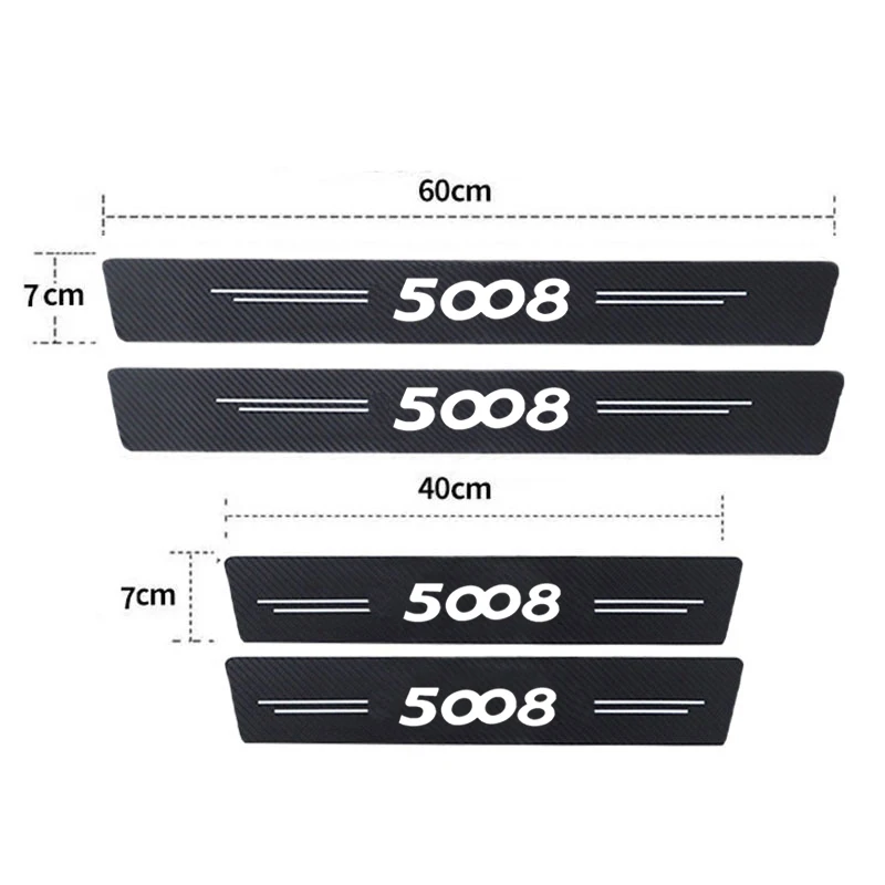 Carbon Fiber Car Door Threshold Sticker for Peugeot 5008 Sill Kick Plate Anti Dirty Strip Film Rear Trunk Bumper Waterproof Tape