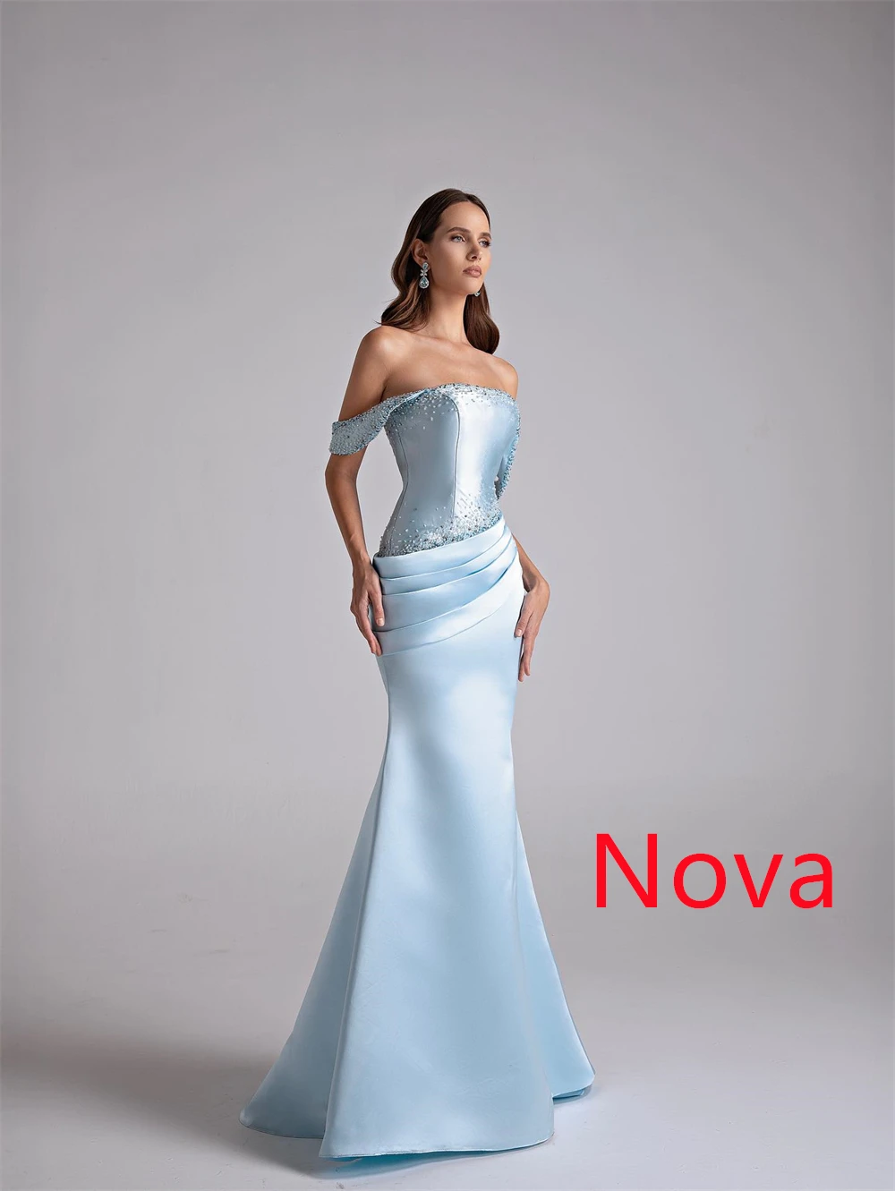 Vestidos de celebridades de satén azul elegantes de sirena personalizados, encantador vestido de noche con hombros descubiertos, vestidos sexis para ocasiones especiales