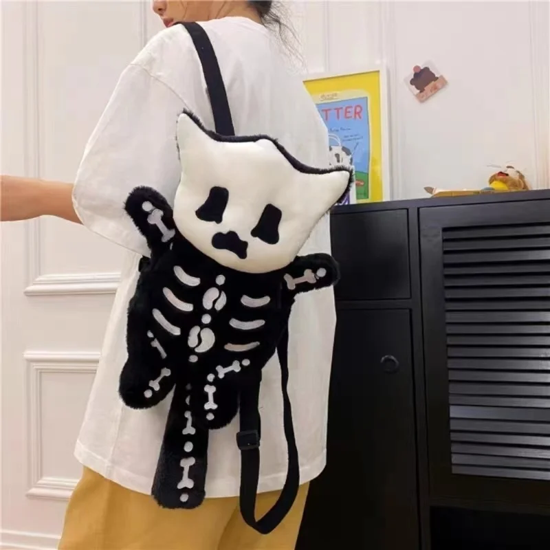 Y2k Skull Plush Backpack Cute Gothic Skeleton Toy Backpack Goth Doll Cartoon Anime Bag Travel Knapsack Birthday Halloween Gifts