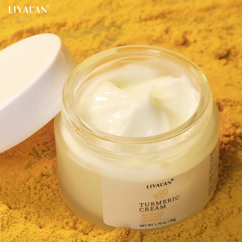 LIYALAN Turmeric Face Cream with Shea Butter Squalane Skin Care Soothes Firming Hydration Antioxidant Facial Lighten Dark Spots