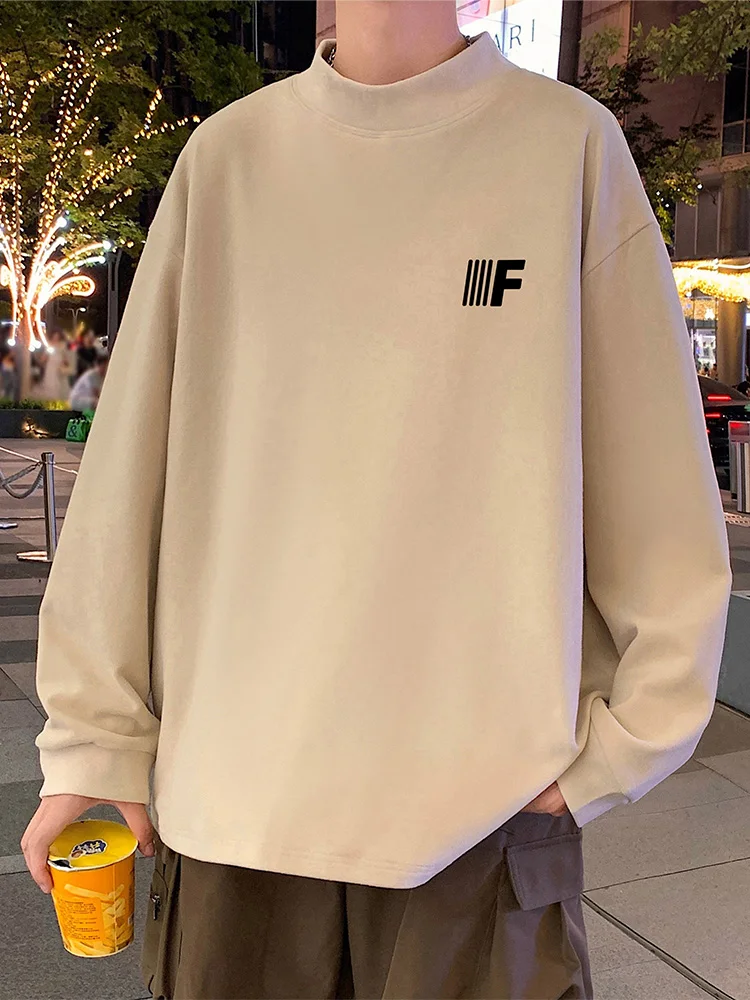 

German Velvet Men's Knitted Sweater f High Collar American Sle Base Layer Top Trendy Brand Inner Wear Casual Loose Fit