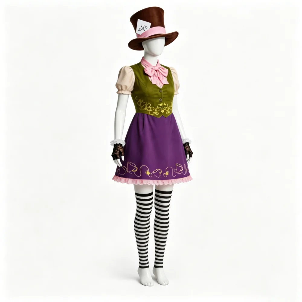

Alice’s Adventures in Wonderland Mad Hatter Cosplay Costume The Hatter‌ Full Set With Hat Women Halloween Carnival Party AniMuse