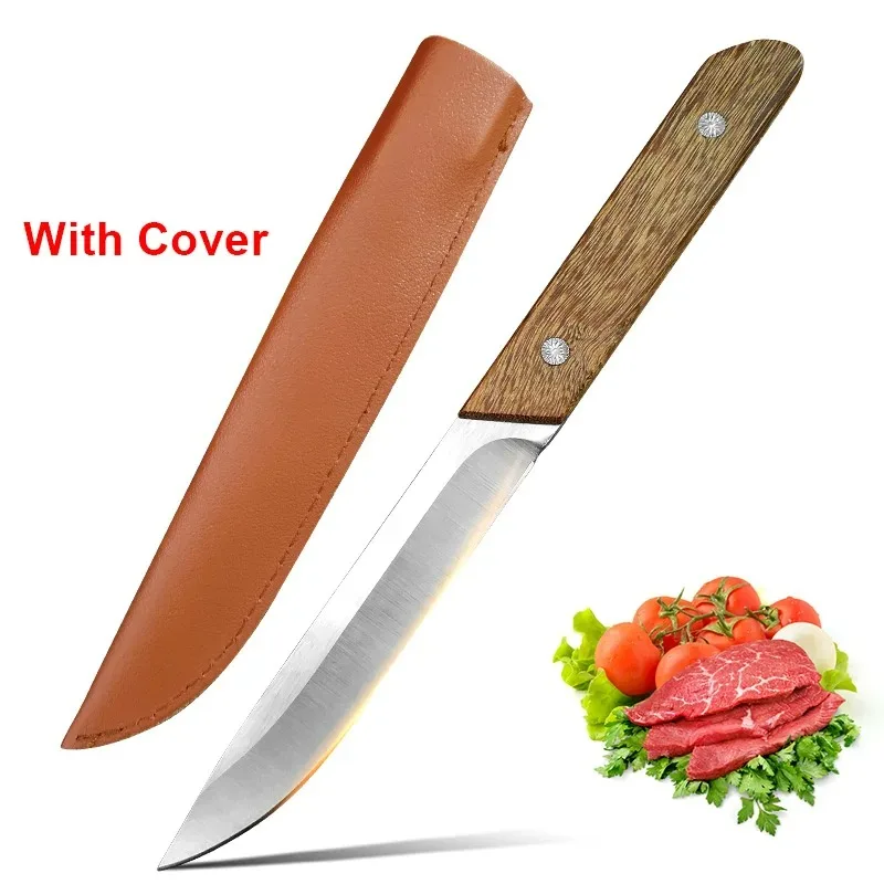 

5Cr15 Stainless Steel Kitchen Knife Meat Cleaver Cutting Fruit Butcher Knives Wooden Handle Handmade Boning Knife with Cover