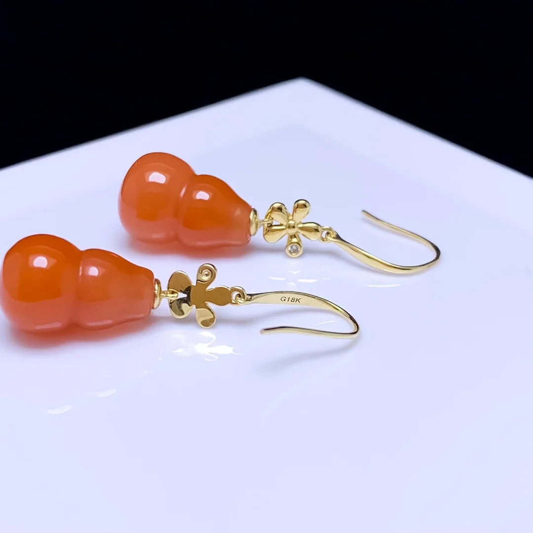 shilovem 18K yellow Gold real Natural south Red agate stud earrings fine Jewelry wedding new plant Christmas gift yze0913667nh