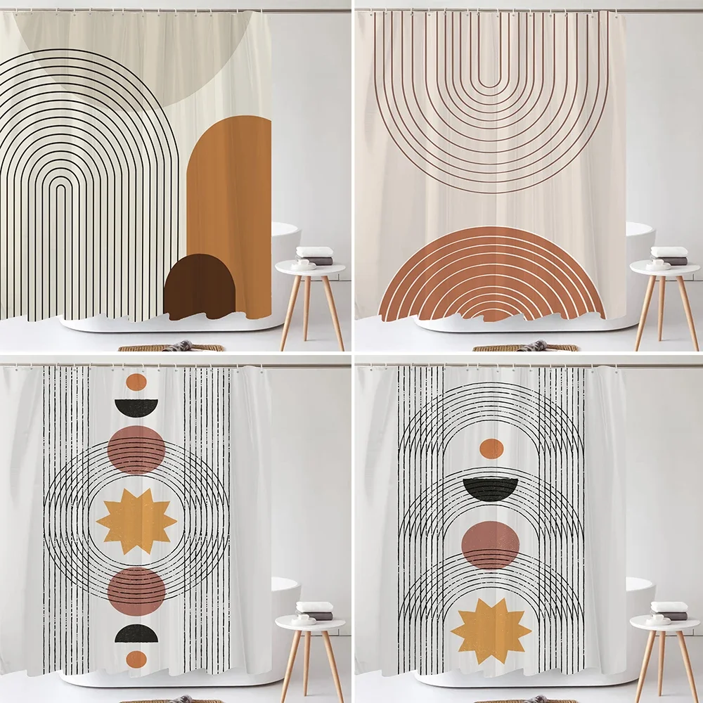 

Абстрактные линии для ванной комнаты, богемная занавеска для душа, средневековая минималистичная художественная занавеска для душа из полиэфирной ткани 180x180 см с 12 крючками