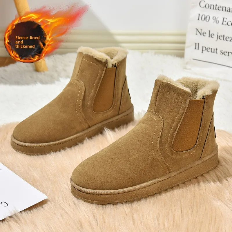 

Men's Winter Snow Boots Fleece Lined Fur Integrated Warm Anti Slip Wear Resistant mid Calf Fashion Boots Rubber Outsole