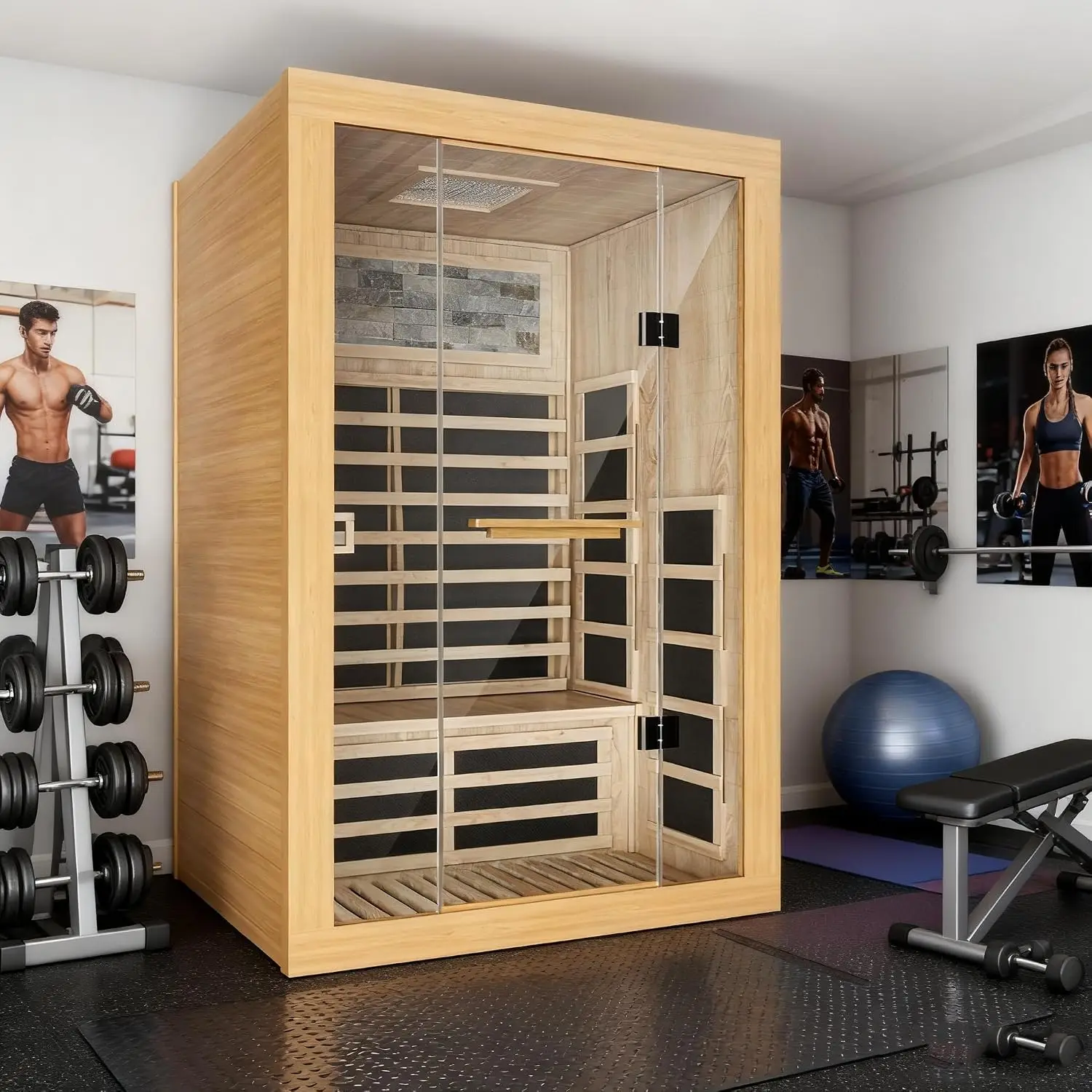 2 Person Far Infrared Sauna, Indoor Sauna for Home, Canadian Hemlock Wood, 2000W Low EMF 110V with 8 Heaters,, Customized