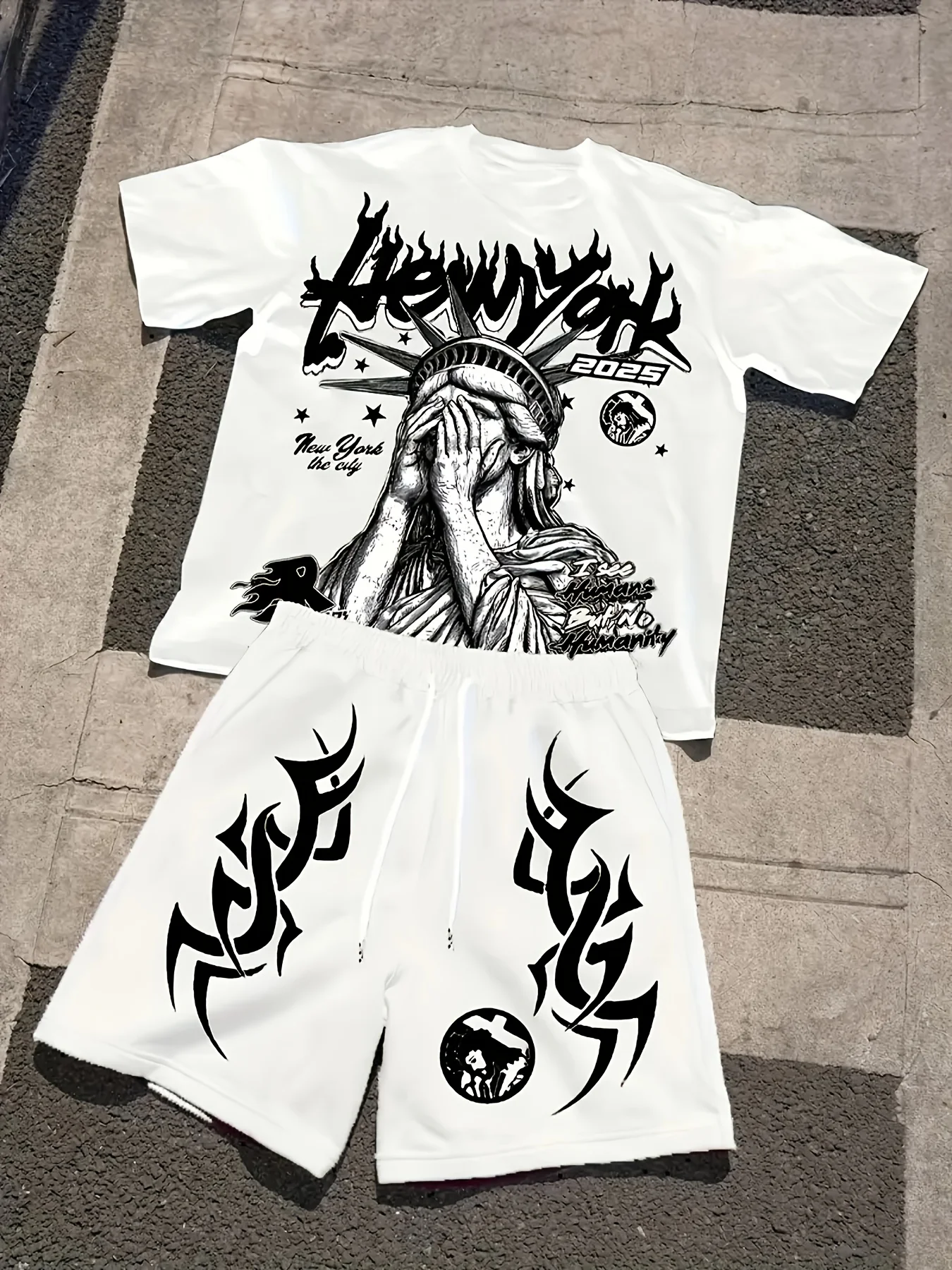 New men's short-sleeved suit for summer 2025 breathable casual roller skating Jesus print street hip-hop men's wear