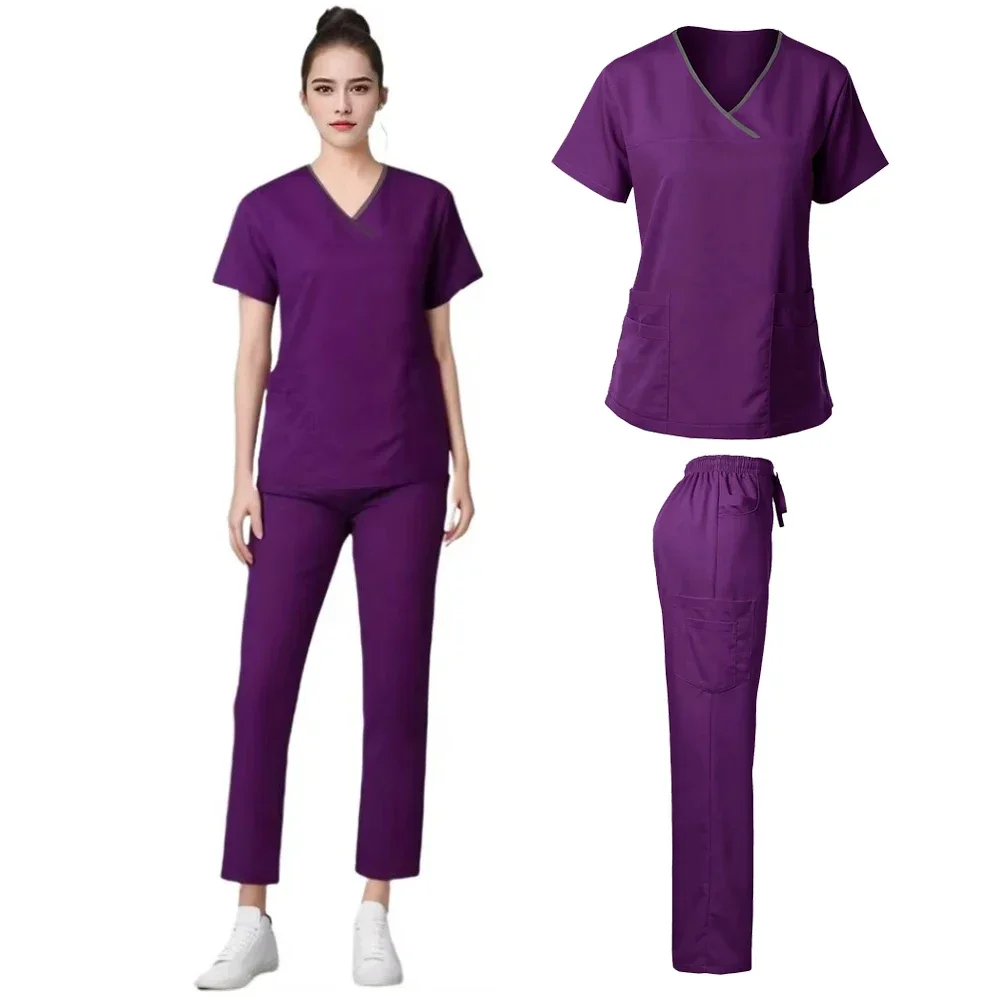 Cherokee Medical Uniforms  Nurse Uniform Scrubs for Women Set Scrub Pants with Pockets and V-neck SPA Scrub Top for Hospital