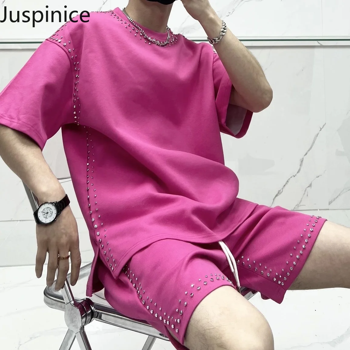 

Fashionable O-neck Short-sleeved T-shirt Shorts Suit Men's Handsome Comfortable Loose Casual Top Five-quarter Pants Sports Set
