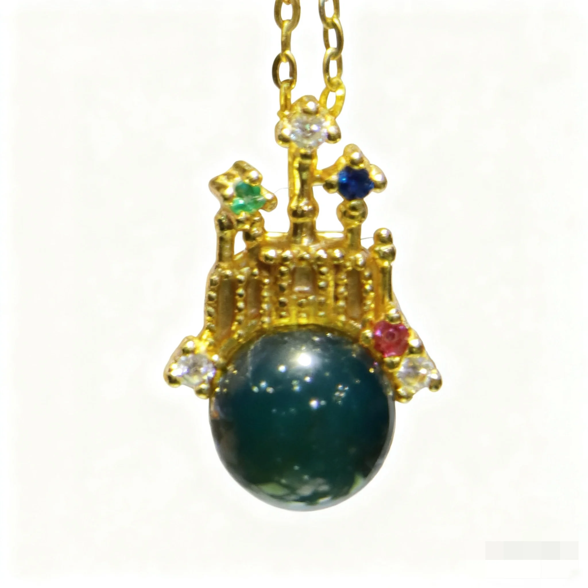 Natural Mexican Blue Amber Sterling Silver Pendant 7mm Castle Design Jewelry for Women Gift