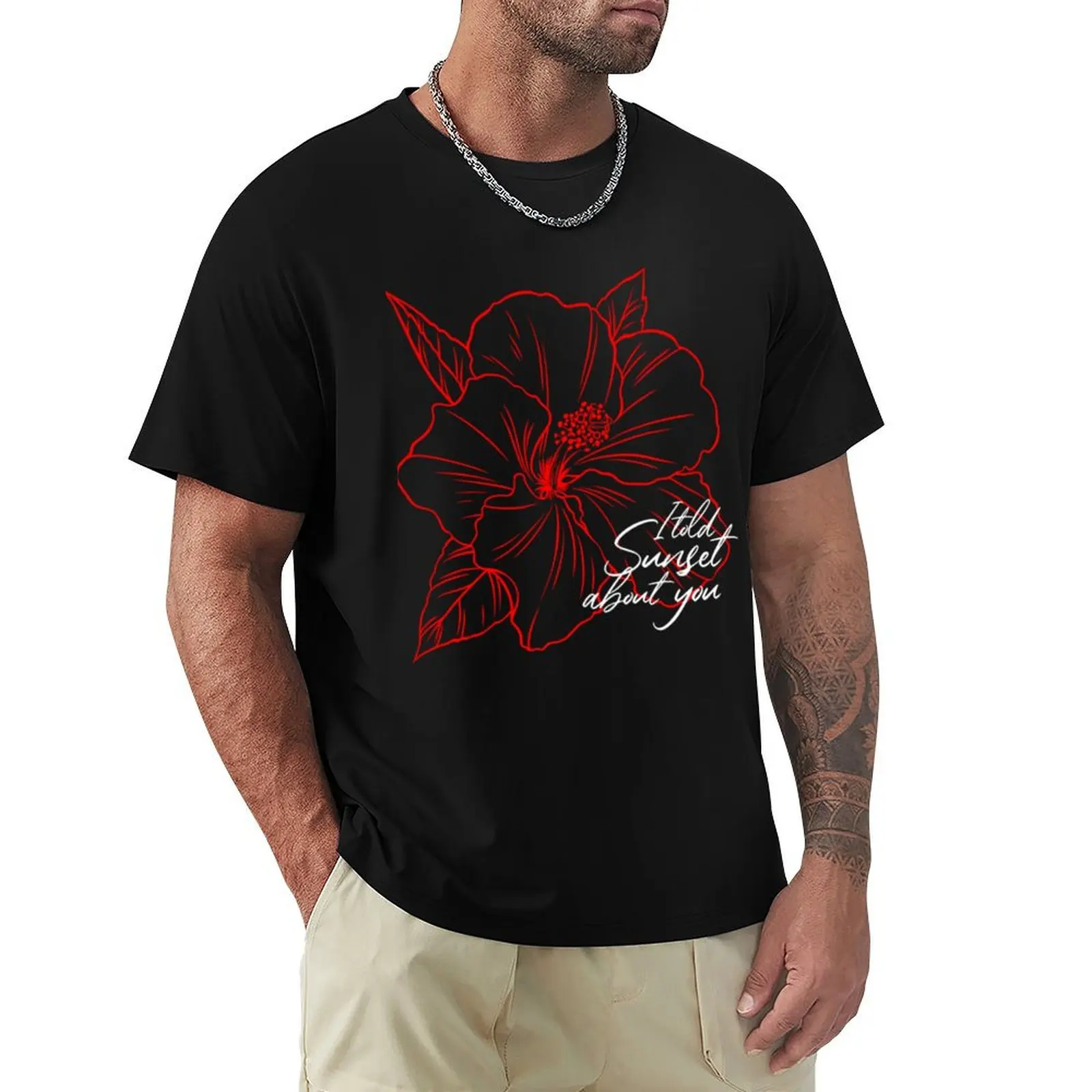 I Told Sunset About You. Red hibiscus T-Shirt Lightweight Hiking T-Shirt