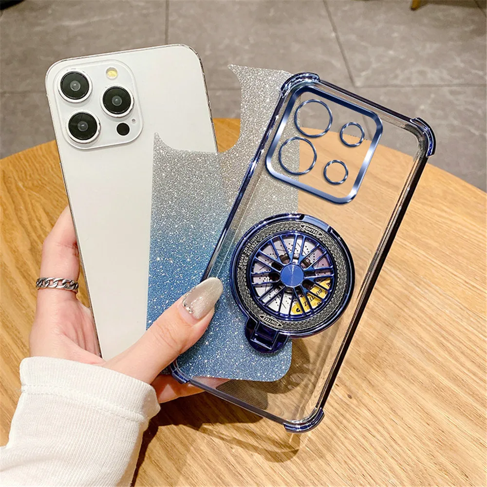 دوران الجيروسكوب حامل جراب هاتف ل Xiaomi Redmi ملاحظة 13 برو 12Pro 11S 10S 9S 9 Pro 13C 12C 10C تصفيح بريق غطاء الوفير