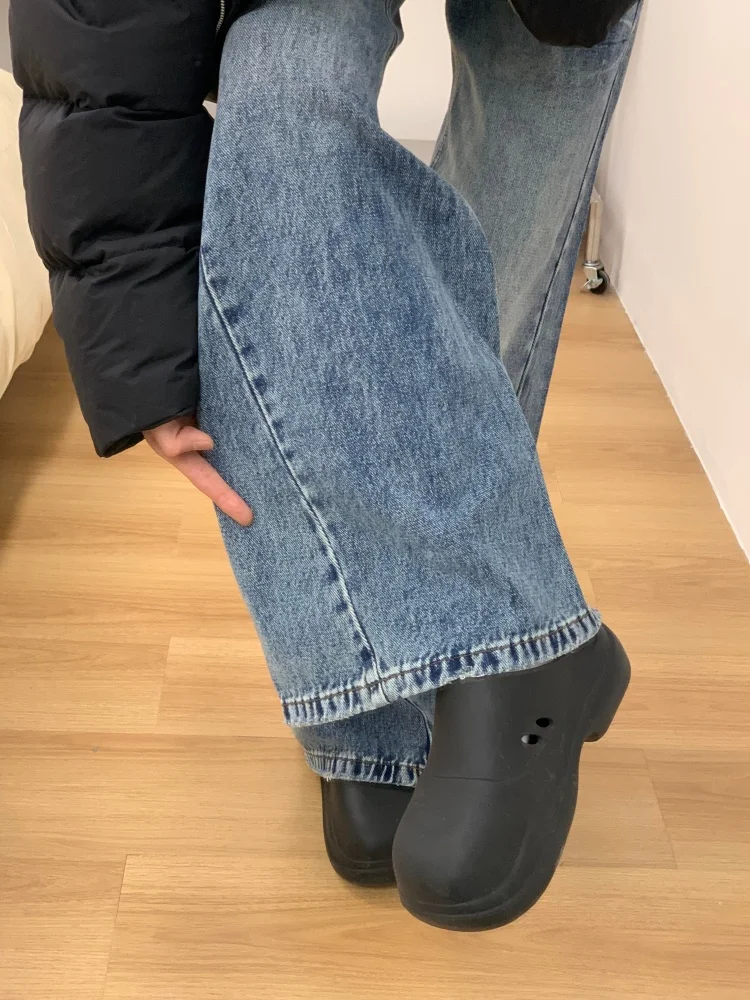 حجم كبير الأمريكية الرجعية Fce اصطف متوهج الدينيم الجينز المرأة الخريف الشتاء فضفاض التخسيس بنطال ذو قصة أرجل واسعة عادية عالية...