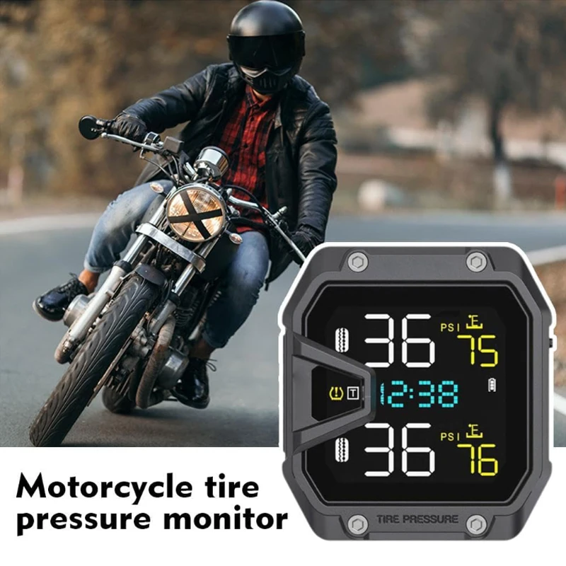 

Motorcycle TPMS Tire Pressure Monitoring System with 2 Exteral Sensors Smart Tyre Alarm Kit IP65 Waterproof Monitoring System