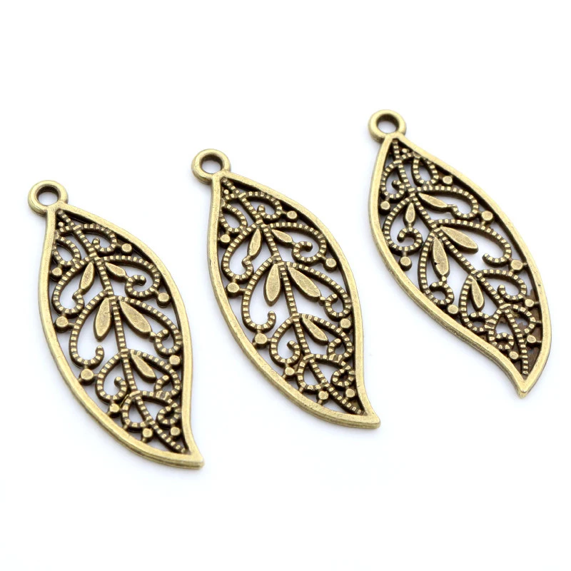 15pcs 43x17mm Antique Bronze Silver Plated Bronze Leaf Handmade Charms Pendant DIY for Bracelet Necklace Jewelry Making Supplies