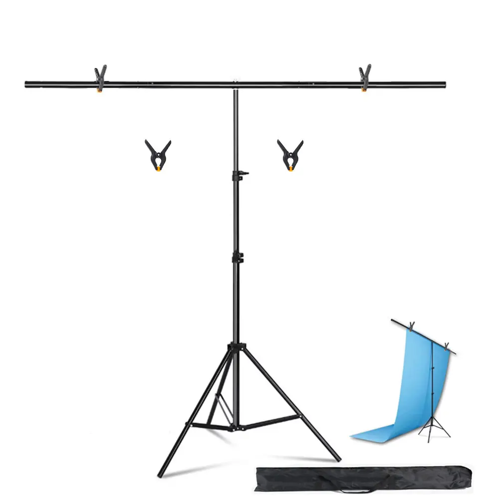 150/200x200cm 6.5 x 6.5ft T-Shape Portable Backdrop Stand Background Support Stand Kit Adjustable Photo Backdrop Stand Clamps