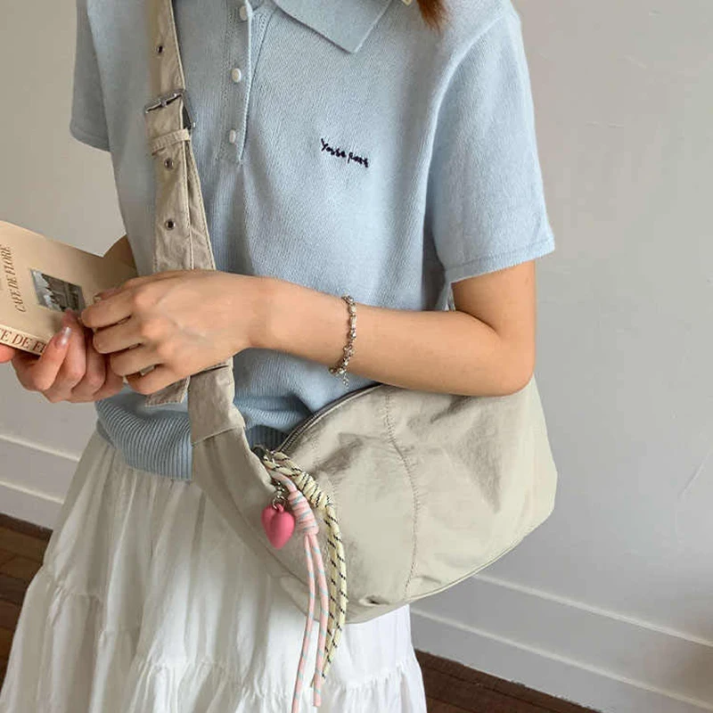 Borsa di tela semplice stile coreano per le donne Estate pendolarismo quotidiano Borsa a tracolla versatile Borse da cuscino casual in tinta unita