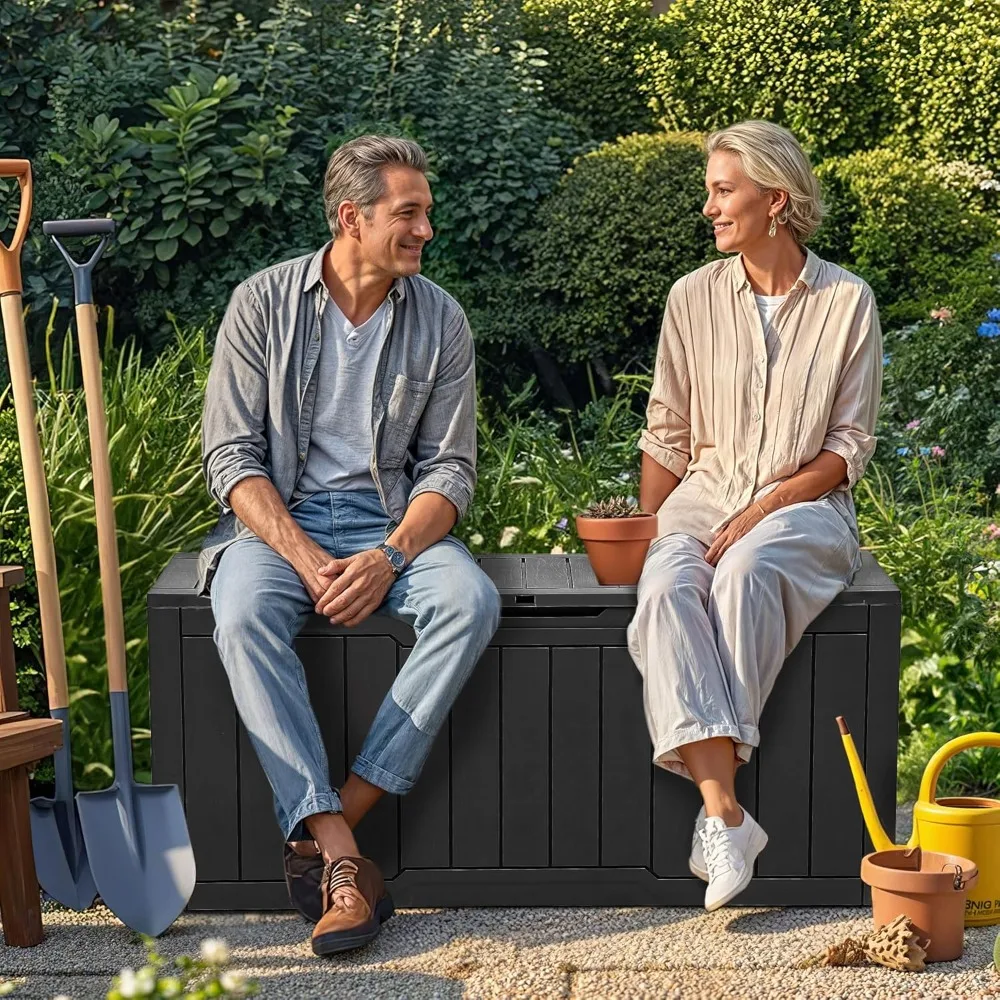 80-Gallon Waterproof Outdoor Storage Box with Lock, Multi-Purpose Resin Container for Garden Tools & Pool Accessories