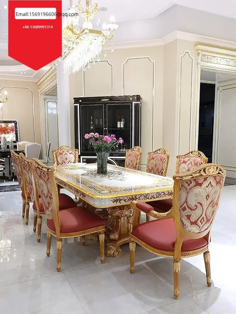 

French luxury solid wood shell parquet round table European exquisite living room dining tables and chairs.