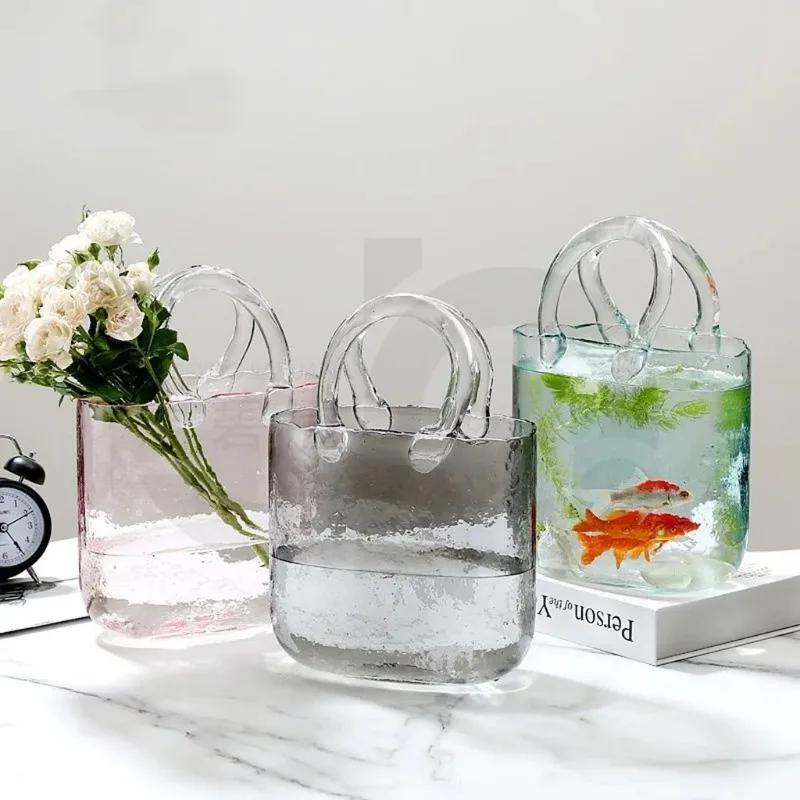 Portable Glass Flower Vase Creative Fish Tank for Goldfish Beautiful Home Desktop Decoration Practical Vase LivingRoom Decor
