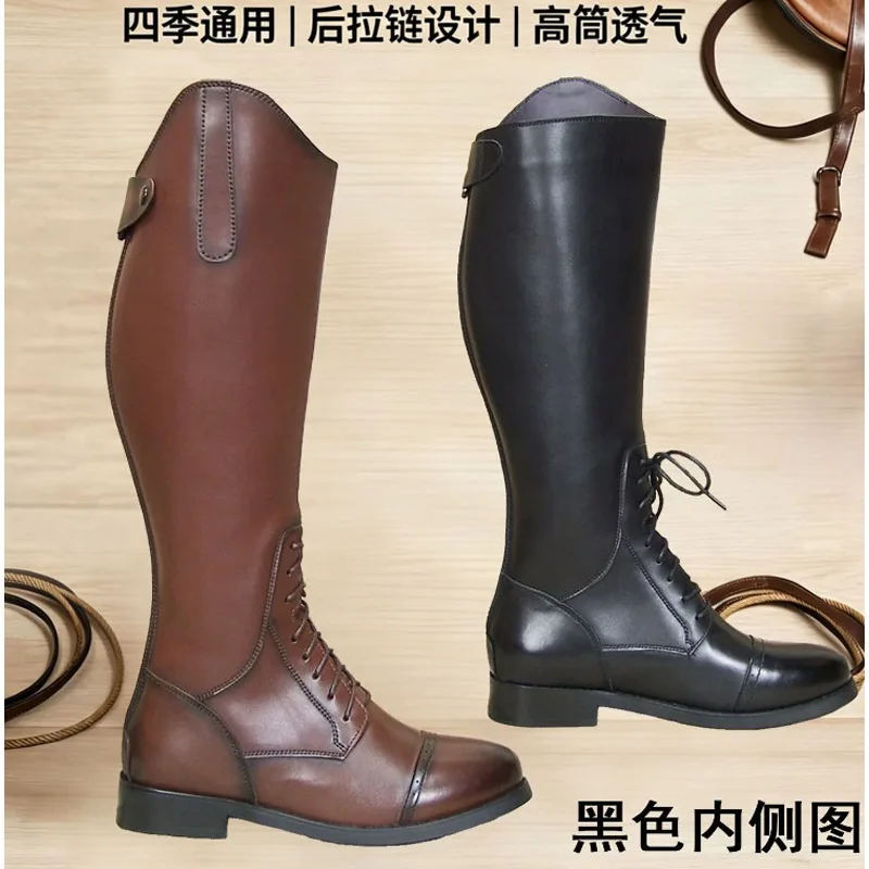 New Fashion Men's Genuine Leather Thigh High Equestrian Boots Horse Riding Boots Smooth Cowboy Mountain Knee High Boots Zip