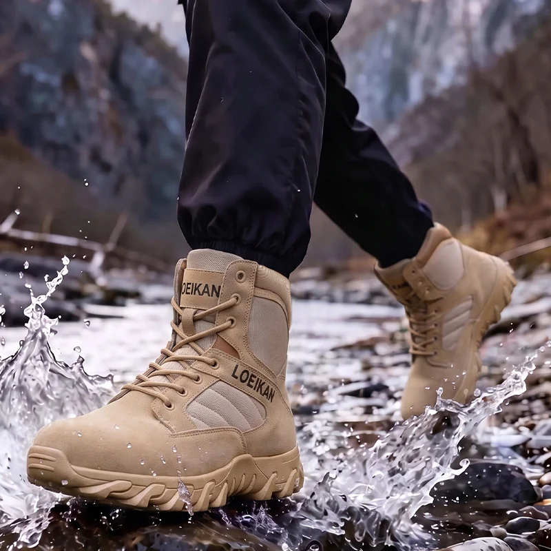 LOEIKAN Men Military Tactical Boots Shock Absorbing Anti-Slip High Top Shoes For Hunting Trekking Daily Work Outdoor