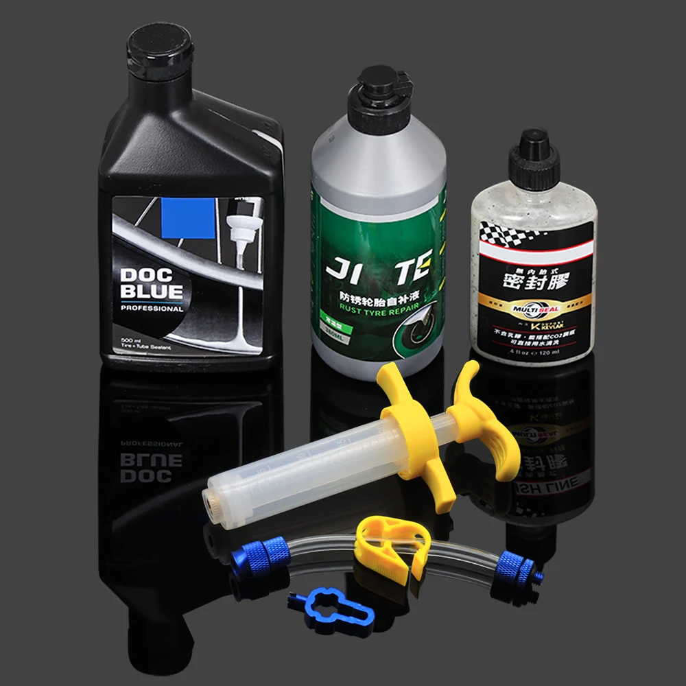 

Inflation Tools for Self - Sealing Fluids of Mountain & Road Bicycle Tubeless Tires Injection of Canned Sealant