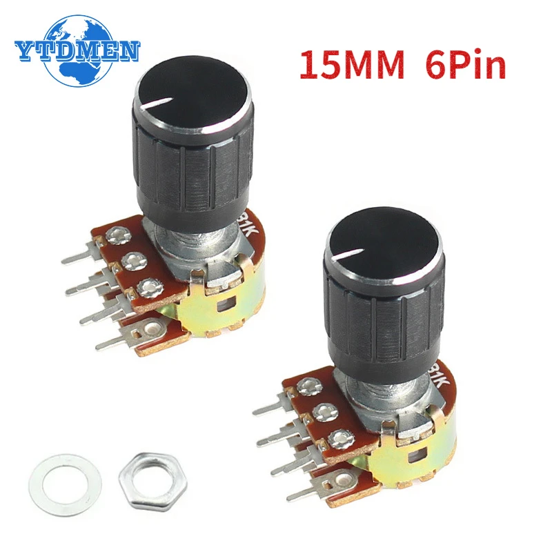 5 Set WH148 Potentiometer 15MM 6Pin with 15x17mm Black Knob Caps 1K 2K 5K 10K 20K 50K 100K 250K 500K 1M Potentiometers Kit