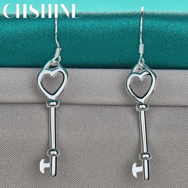 

CHSHINE 925 Sterling Silver Heart Key A Pair of Earrings Eardrop for Women Ladies Banquet Party Fashion Jewelry