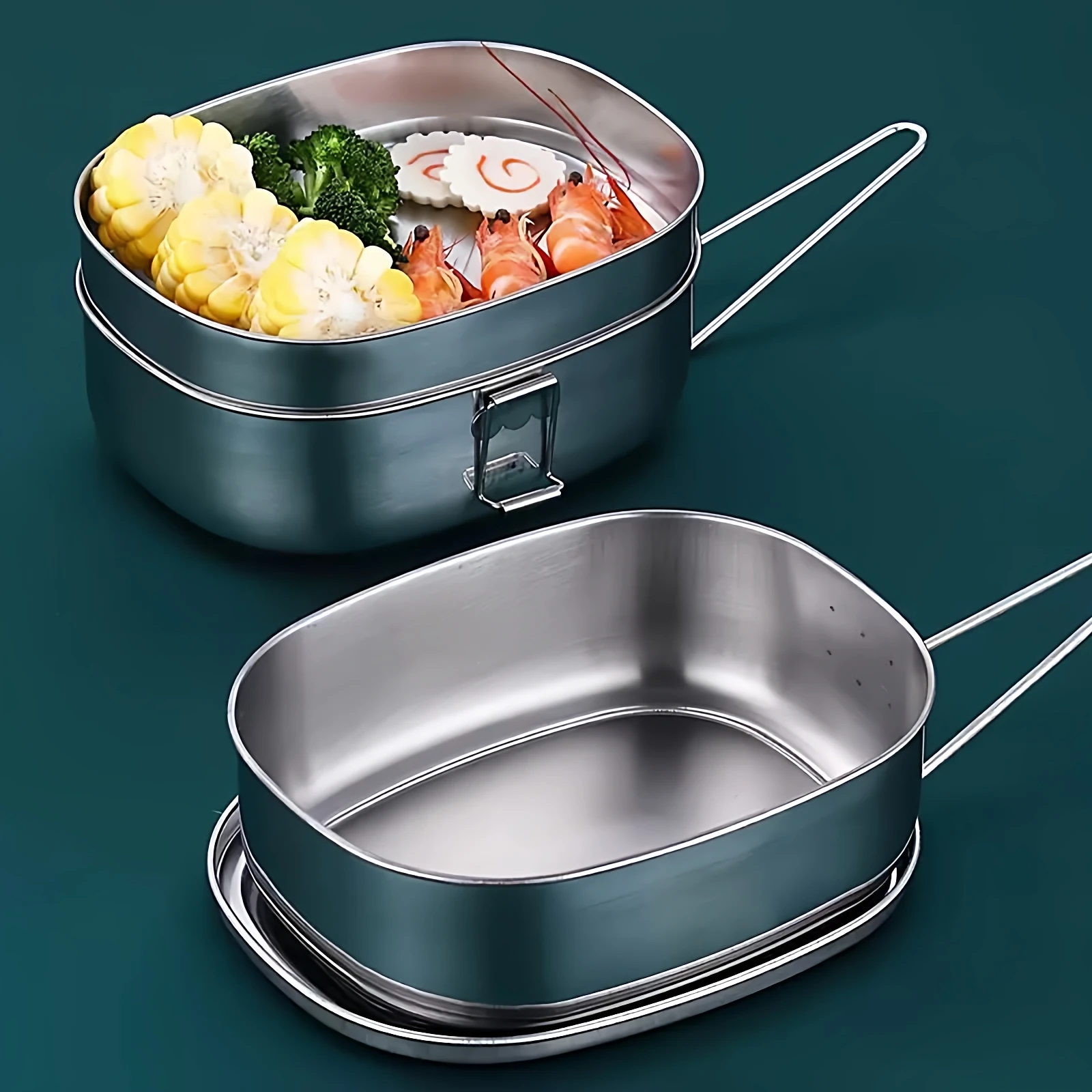 

Утолщенный квадратный ланч-бокс из нержавеющей стали с крышкой, пищевой, для работы, в китайском стиле, для еды/риса