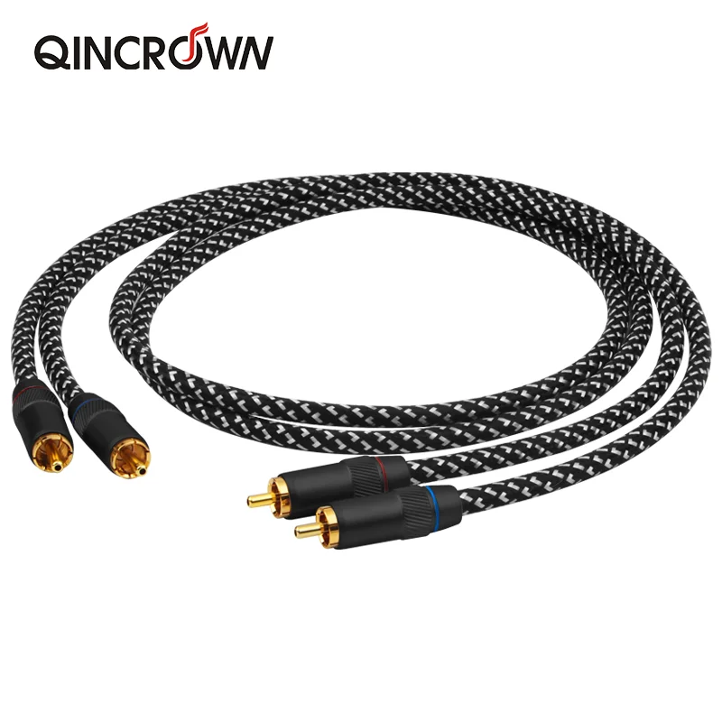 QINCROWN Z100 5NOFC Silver Plated 2RCA  Audio Cable Black and White Signal Lines HIFI Amplifier Lotus Jack Interface Cables