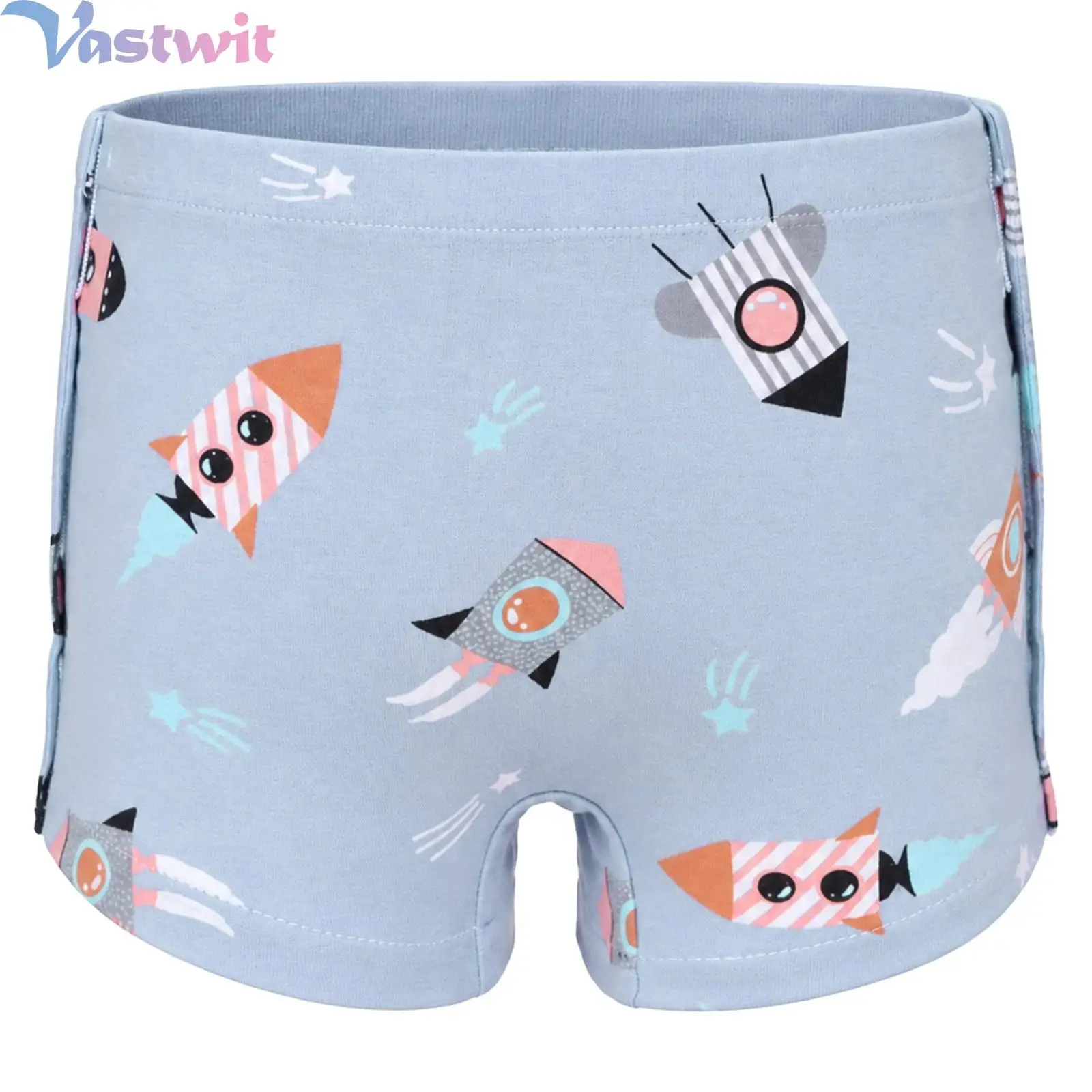Kids Boys Cute Printed Shorts Full-open Hook-and-loop Fastener Elastic Waistband Underpants Postoperative Care Underwear