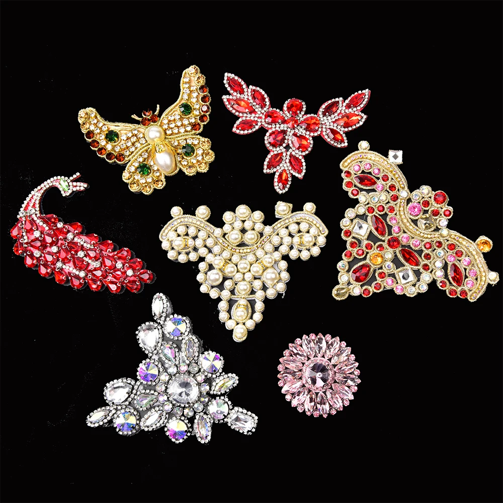 New Multi-Style Rhinestones Crystal Appliques Patch Embroidery Sew On Iron On Silver Gold Beaded Applique For Dress Accessory