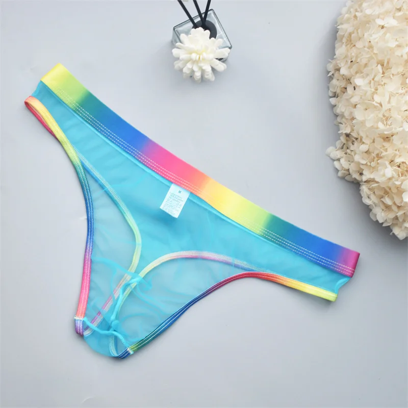 6PCS Men Underwear Thongs T-Back Sexy Perspective Jockstrap Underpants Mesh Micro String Transparent Mens Lingerie Sissy Panties