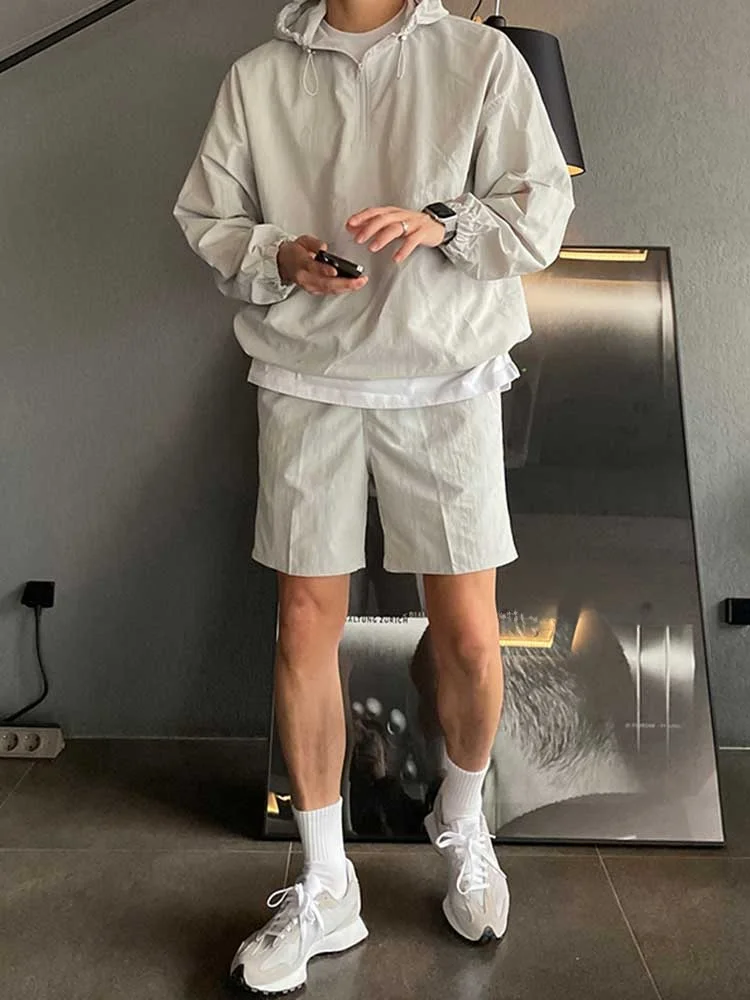 

Loose Fit Sportswear Set for Men Casual Fitn Hoodie Jaet And orts Pure Color Spring Autumn Hong Kong Sle Haome Fi...
