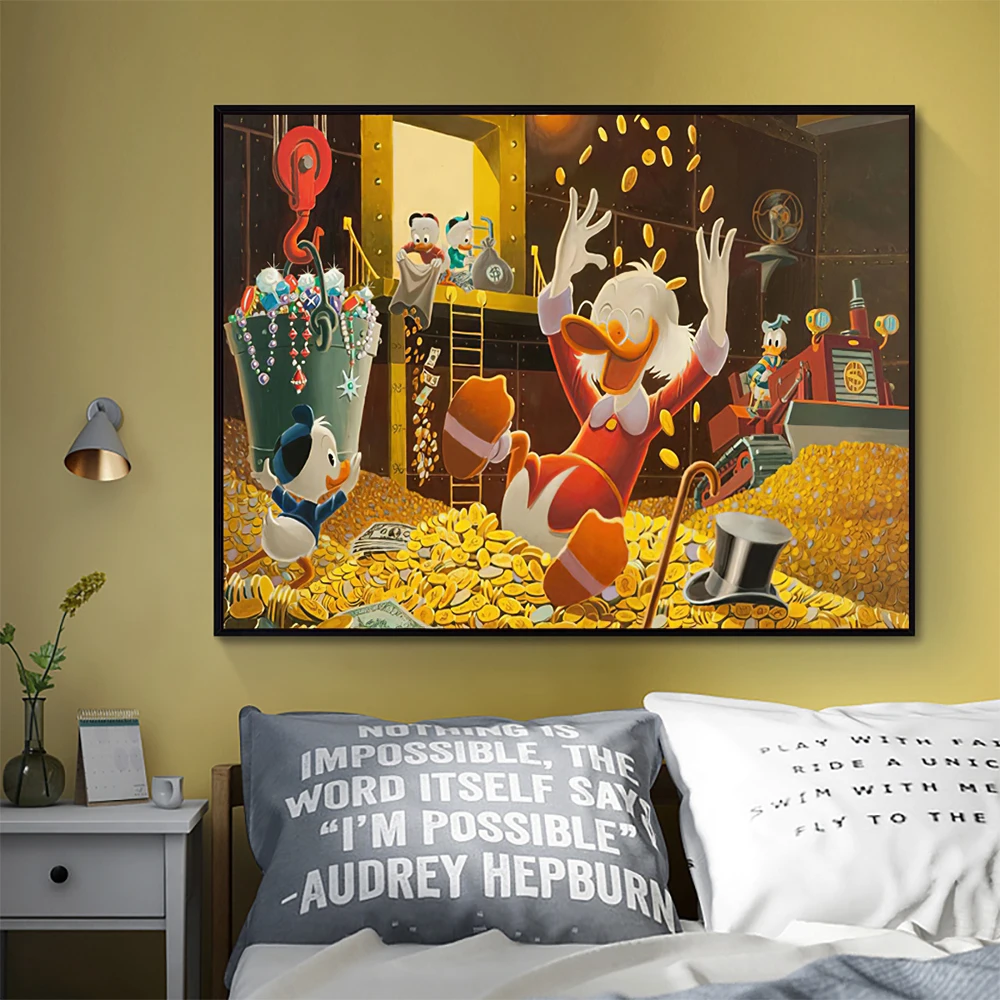 ديزني شخصية كلاسيكية قماش اللوحة الزخرفية دونالد داك الكرتون فيلم ستار ملصق فني جدار ديكور المنزل الحديث جدارية #4