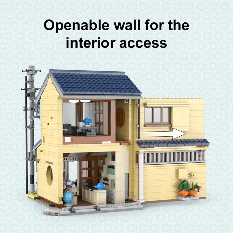 1200PCS JapaneseTheehuis Bouwstenen Stad Street View Model Bricks Set Met Licht Idee Desktop Decoratie Kinderen DIY Speelgoed