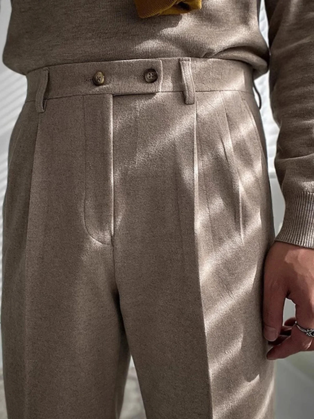 

Мужские шерстяные брюки с высокой талией и прямыми штанинами, осенне-зимние, деловые повседневные, однотонные, молодежные, модные, стильные