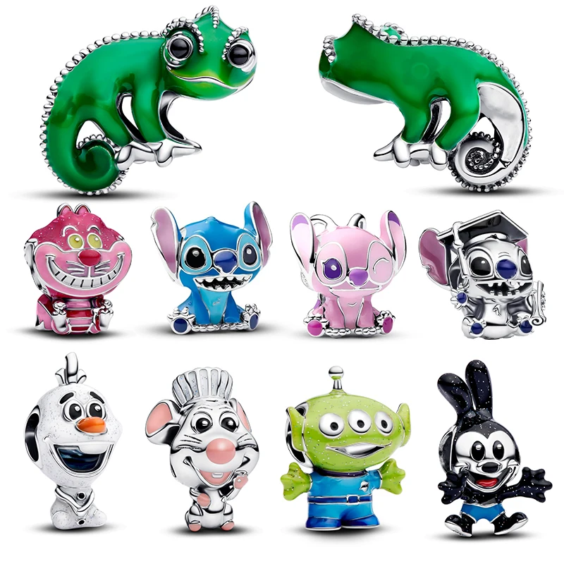 

New in Charms 925 Silver Miniso Disney Pascal Chameleon Cheshire Cat Charm Bead Fit Original Bracelet Women DIY Jewelry Gift