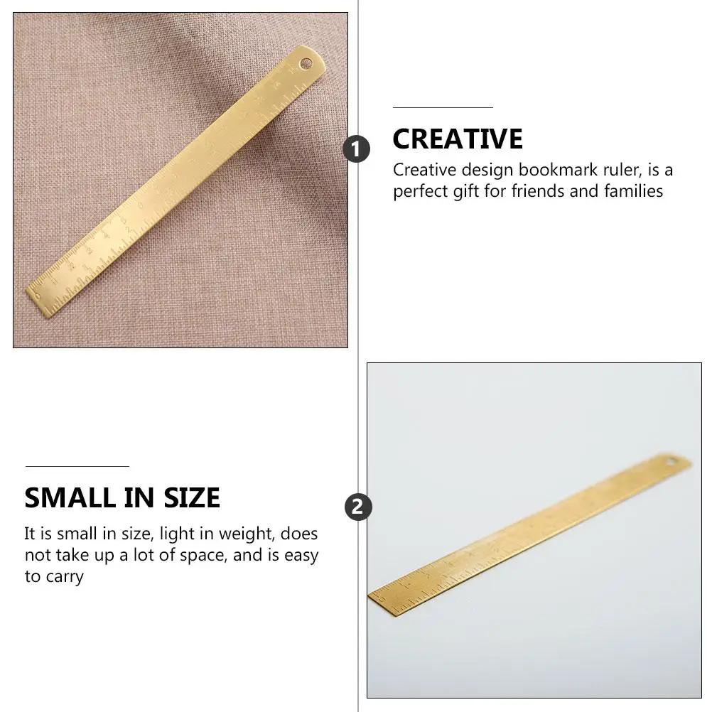 2 Pcs Brass Ruler Bookmark Study Accessory Millimeter School Office Household Small Gold Vintage Straight