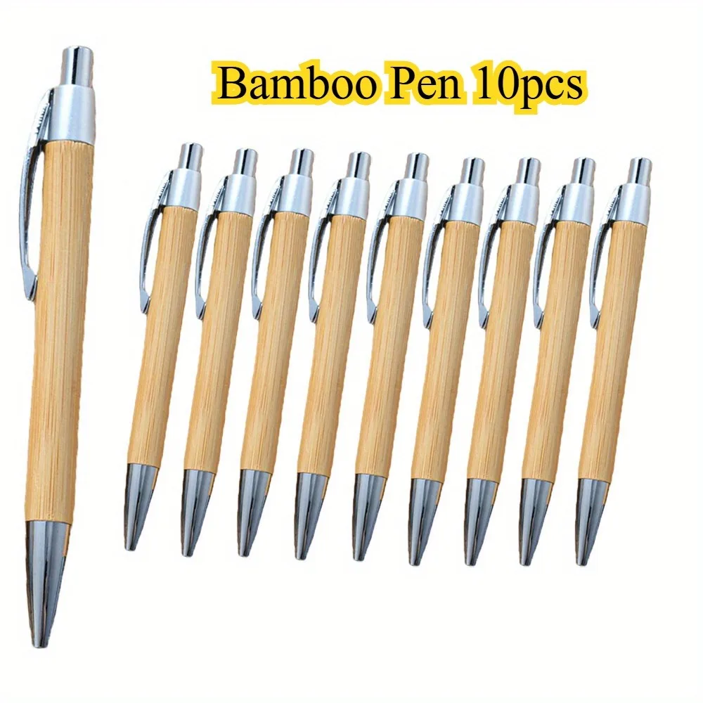 

10 Pcs Wooden Bamboo Ballpoint Pen 1.0mm Black Ink Office Supplies Writing Signature Pen Stationery Gifts