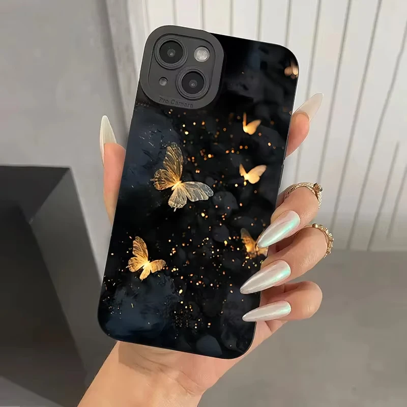 

Чехол для телефона с графическим рисунком «Золотая бабочка» для iPhone 16, 15, 14, 13, 12, 11 Pro Max Mini XS X XR 7, 8 Plus 16e, противоударный мягкий силиконовый чехол
