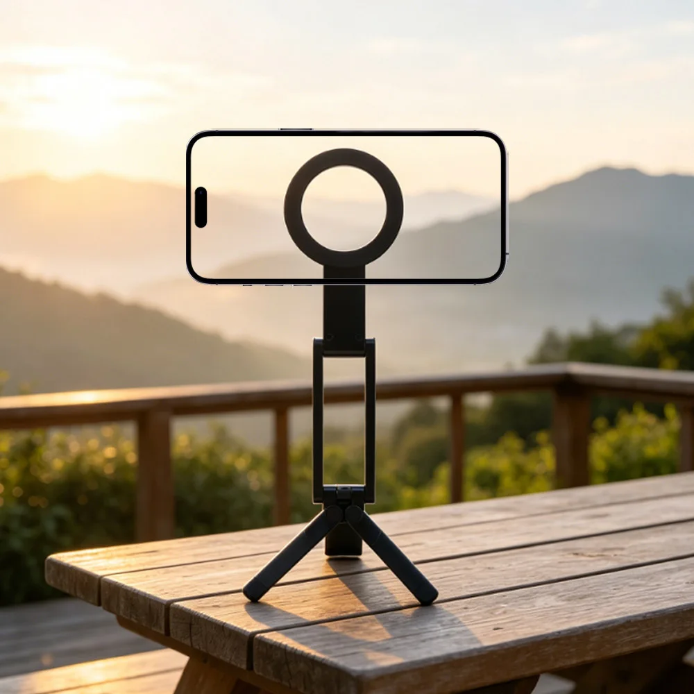 

Foldable Magnetic Phone Tripod Adjustable Creative Phone Handle Holder Ultra-thin Portable Single-sided Magnet Tripod Vlog