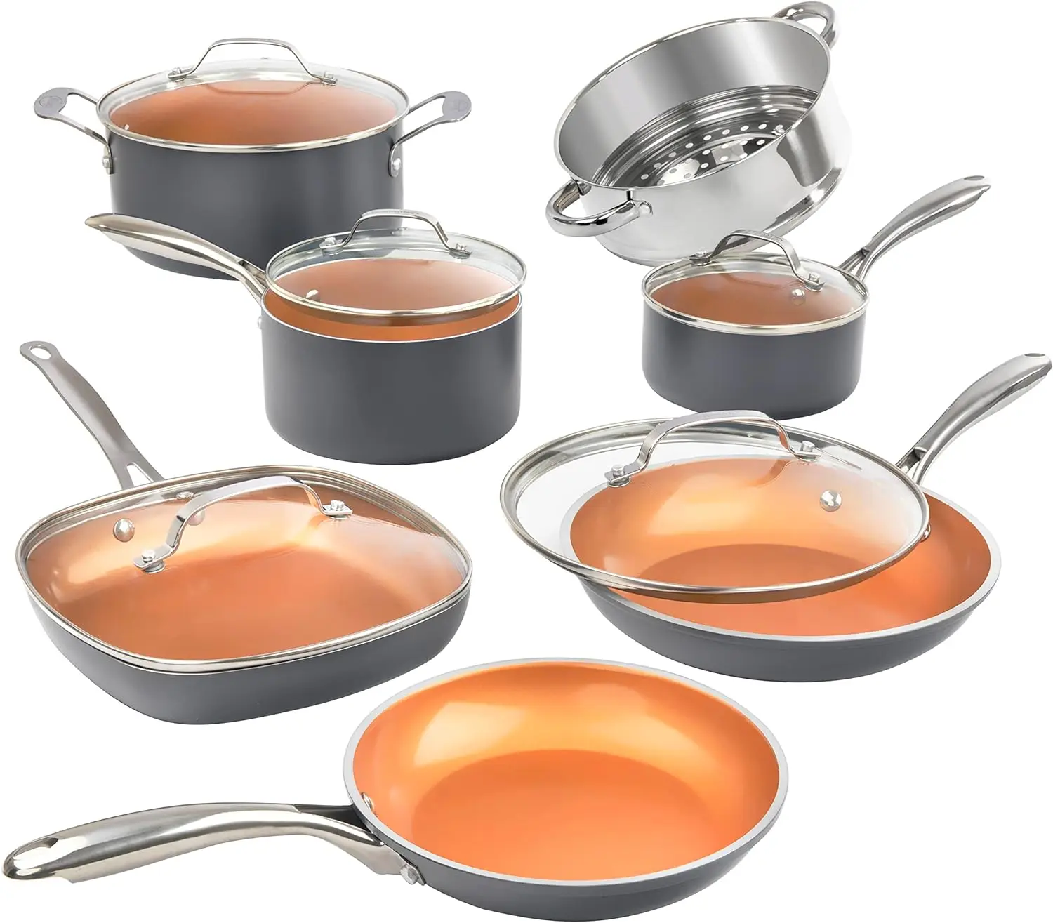 

Kitchen Cookware Sets, Pot and Pan Set, Non Toxic Cookware Set, Non Stick Pots and Pan Set, Oven Dishwasher Safe - Copper